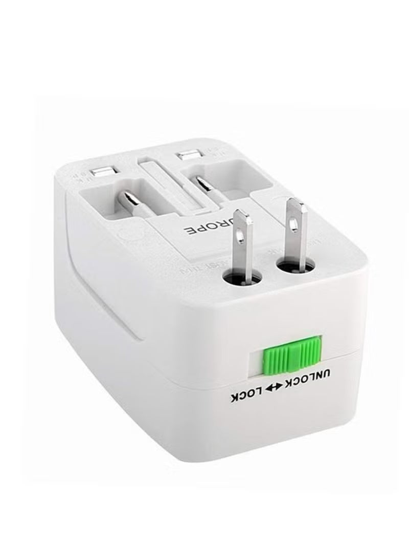 ELTRAZONE Universal Travel Adapter – All-in-One Worldwide Power Plug with 2 USB Ports, Compatible with EU/US/UK/AU Sockets, Fast Charging for iPhone/Samsung/Smart Devices, Compact Travel Plug (White) - Image 1